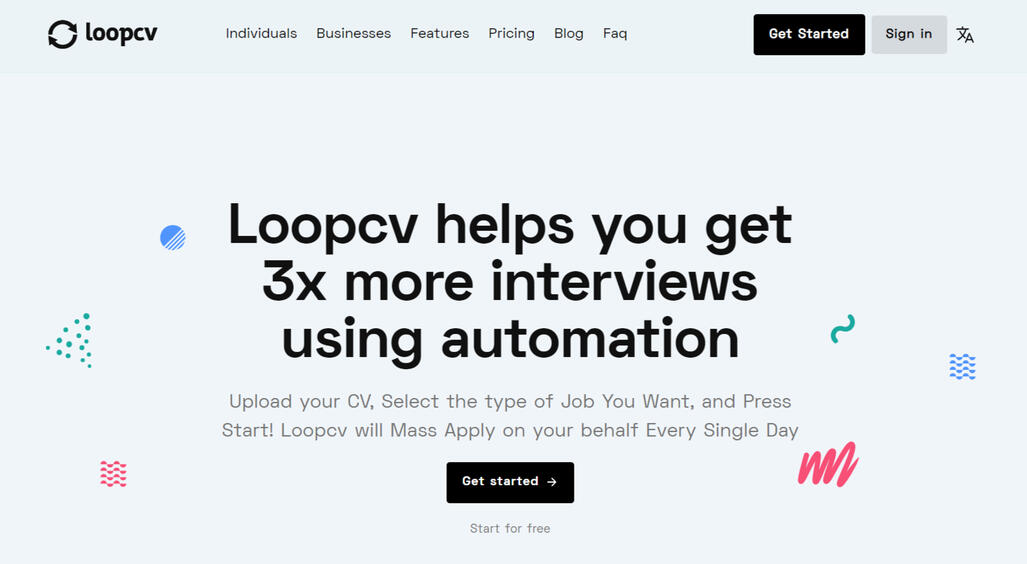 LoopCV - Upload your CV, Select the type of Job You Want, and Press Start! Loopcv will Mass Apply on your behalf Every Single Day