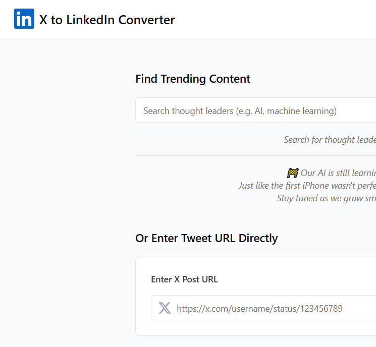 X to LinkedIn Convertor X to LinkedIn Converter AI